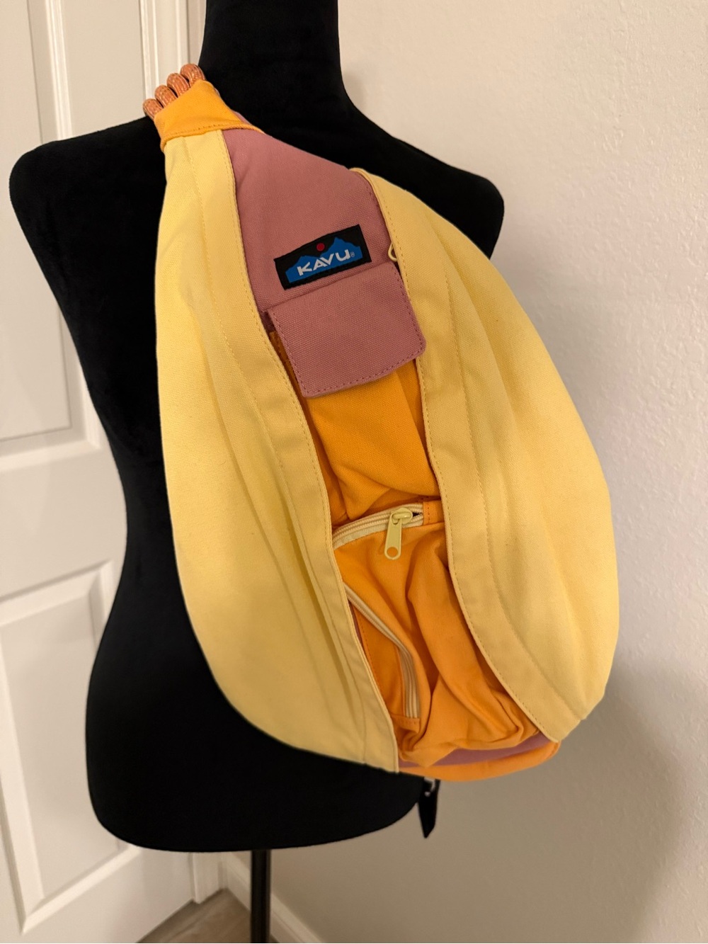 Kavu Yellow Sling Crossbody with Pink Accent
